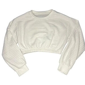 SHEIN Women's XS White‎ Crewneck Textured Cropped Pullover Sweatshirt